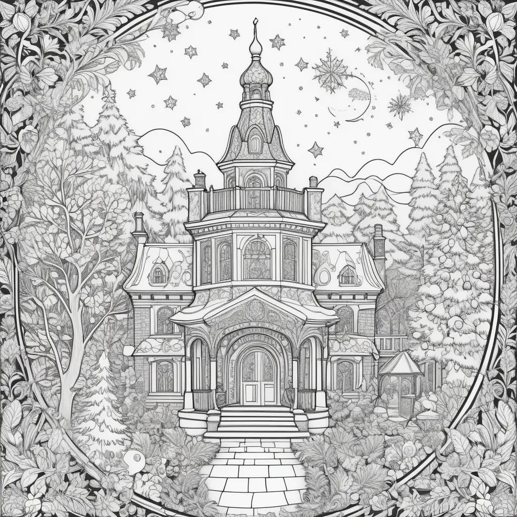 Winter scene with snow and trees on a coloring page