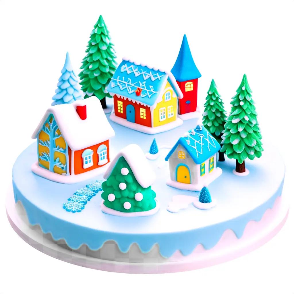 Winter town made of icing with Christmas trees