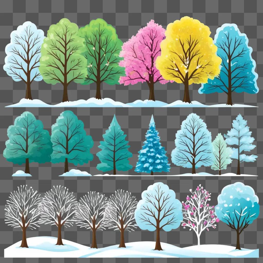 Winter trees in a variety of colors