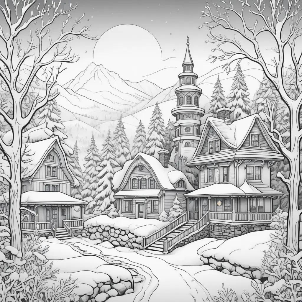 黒と白の冬の村