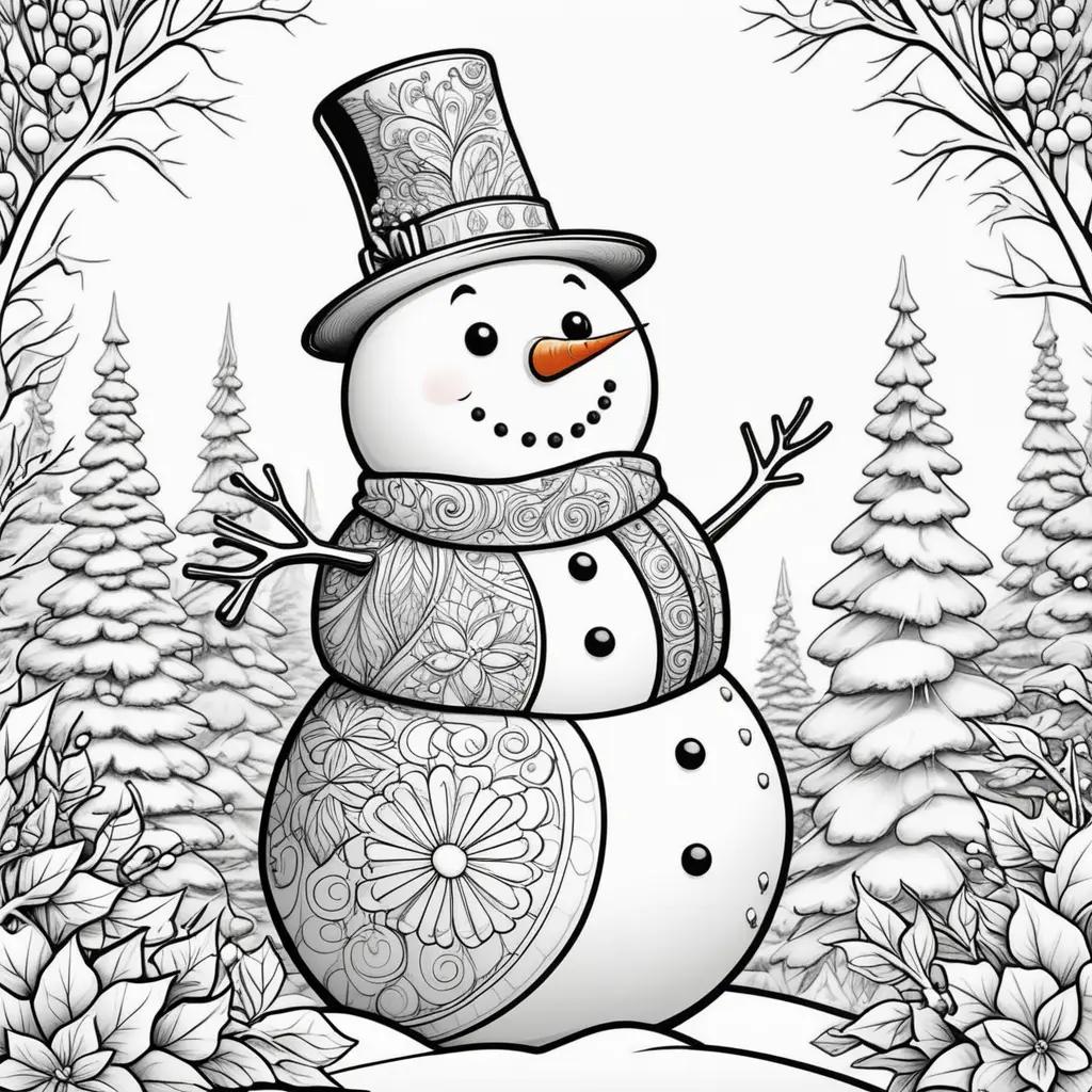 Winter wonderland coloring pages featuring a snowman