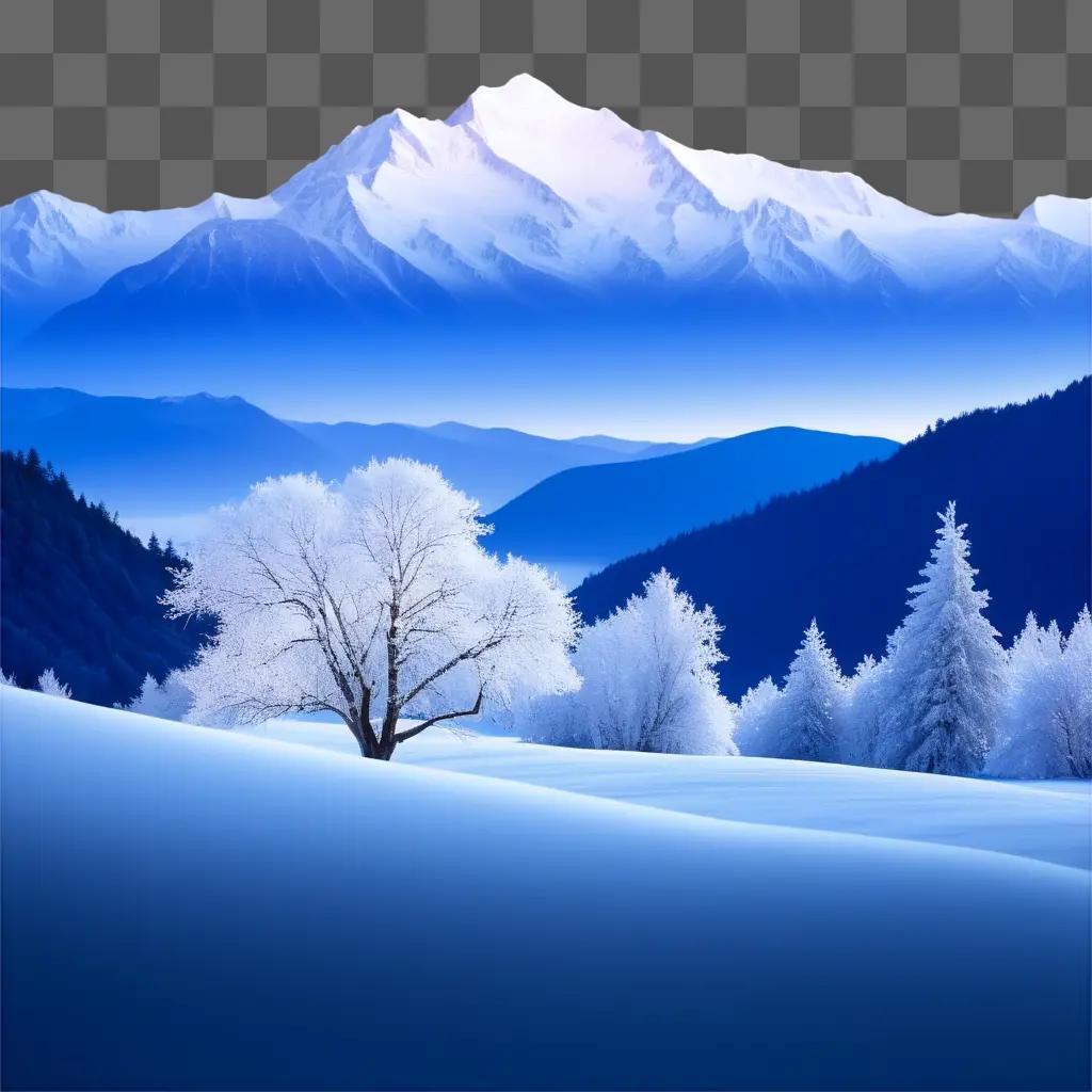 Winter wonderland with icy trees and snow-covered mountains