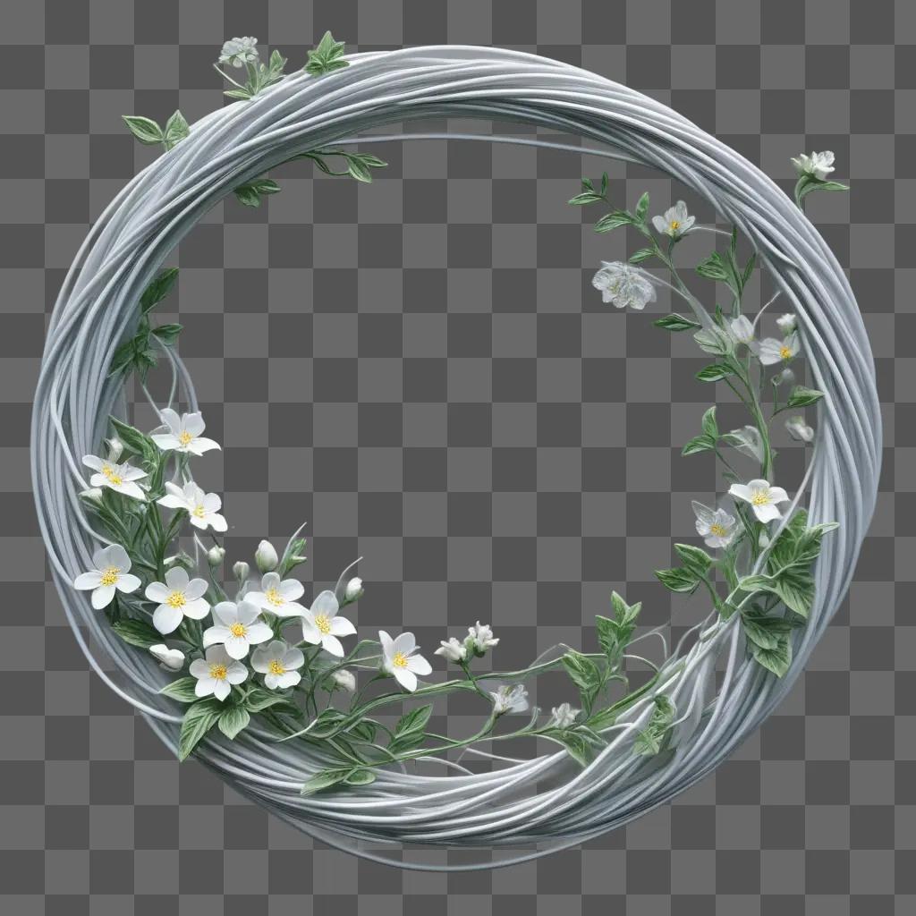 Wire wreath with white flowers and green leaves