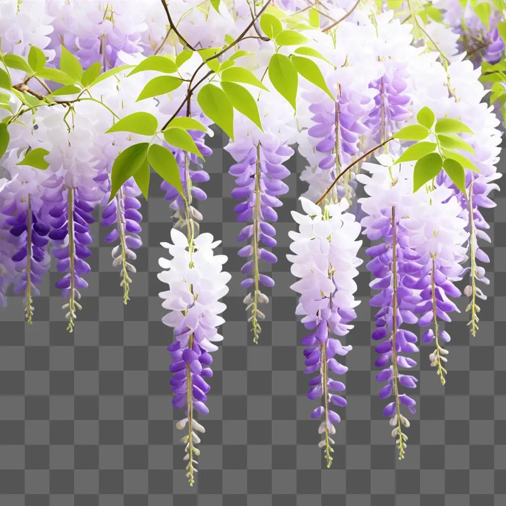 Wisteria flowers in a purple and white background