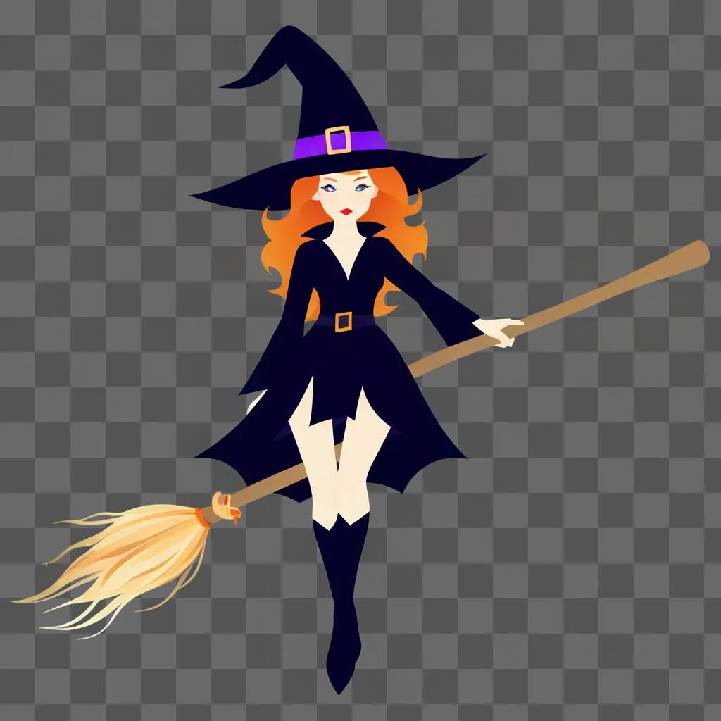 Witch flying with broom in a dark setting