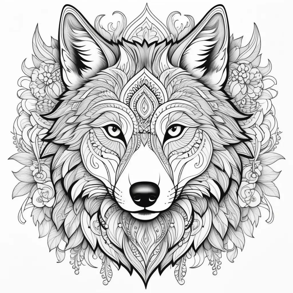 Wolf coloring page with intricate designs