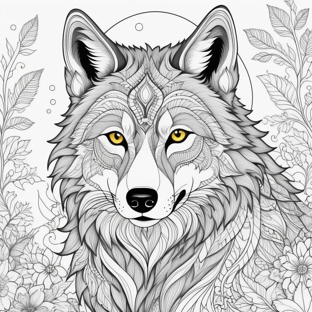 Wolf coloring pages with intricate patterns and details