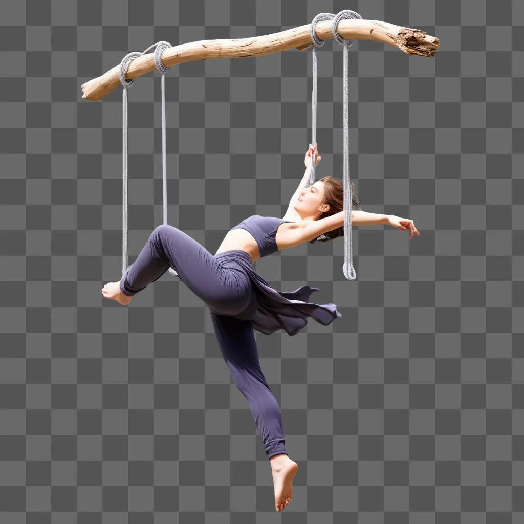 Woman hanging upside down in a circus pose