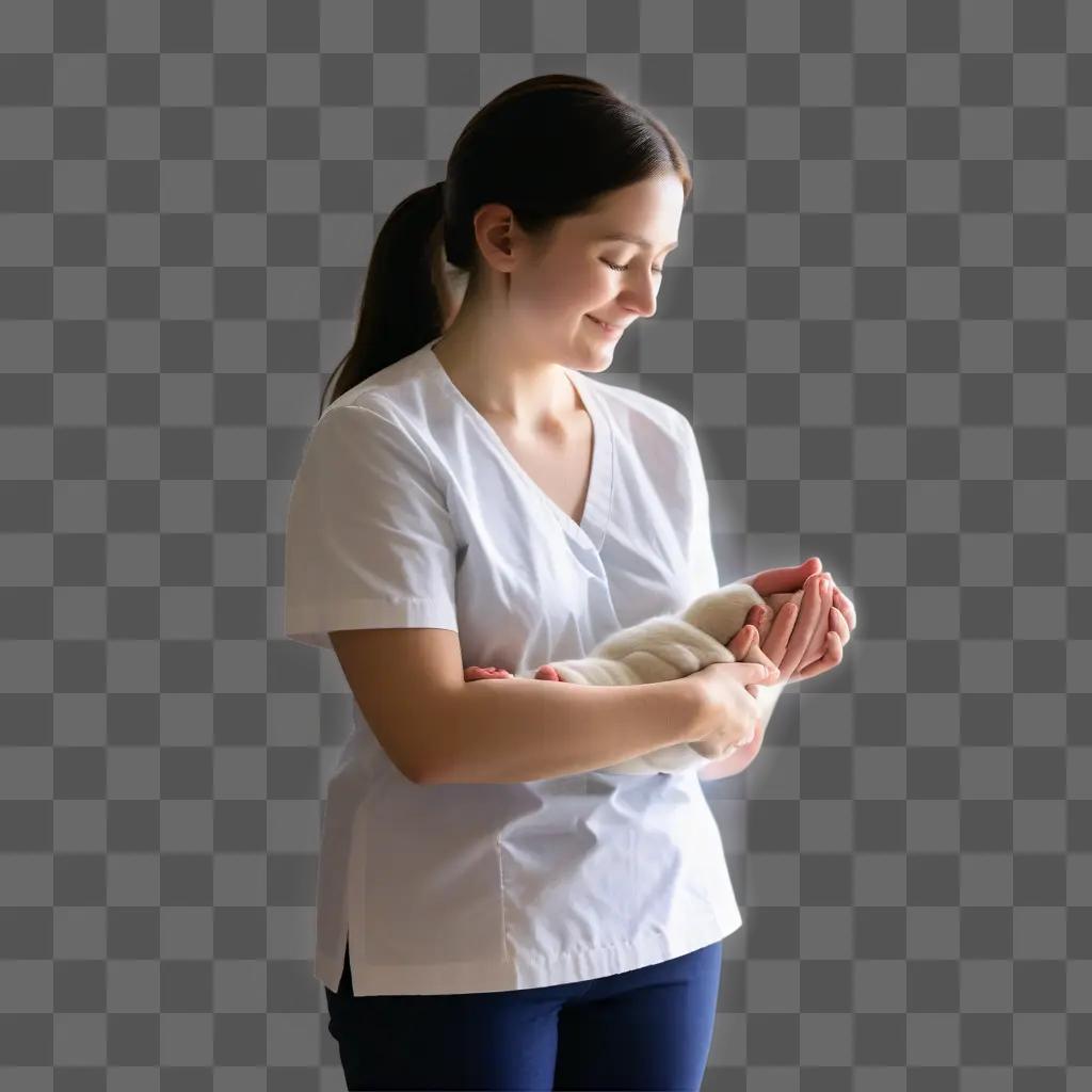 Woman holding newborn with loving care