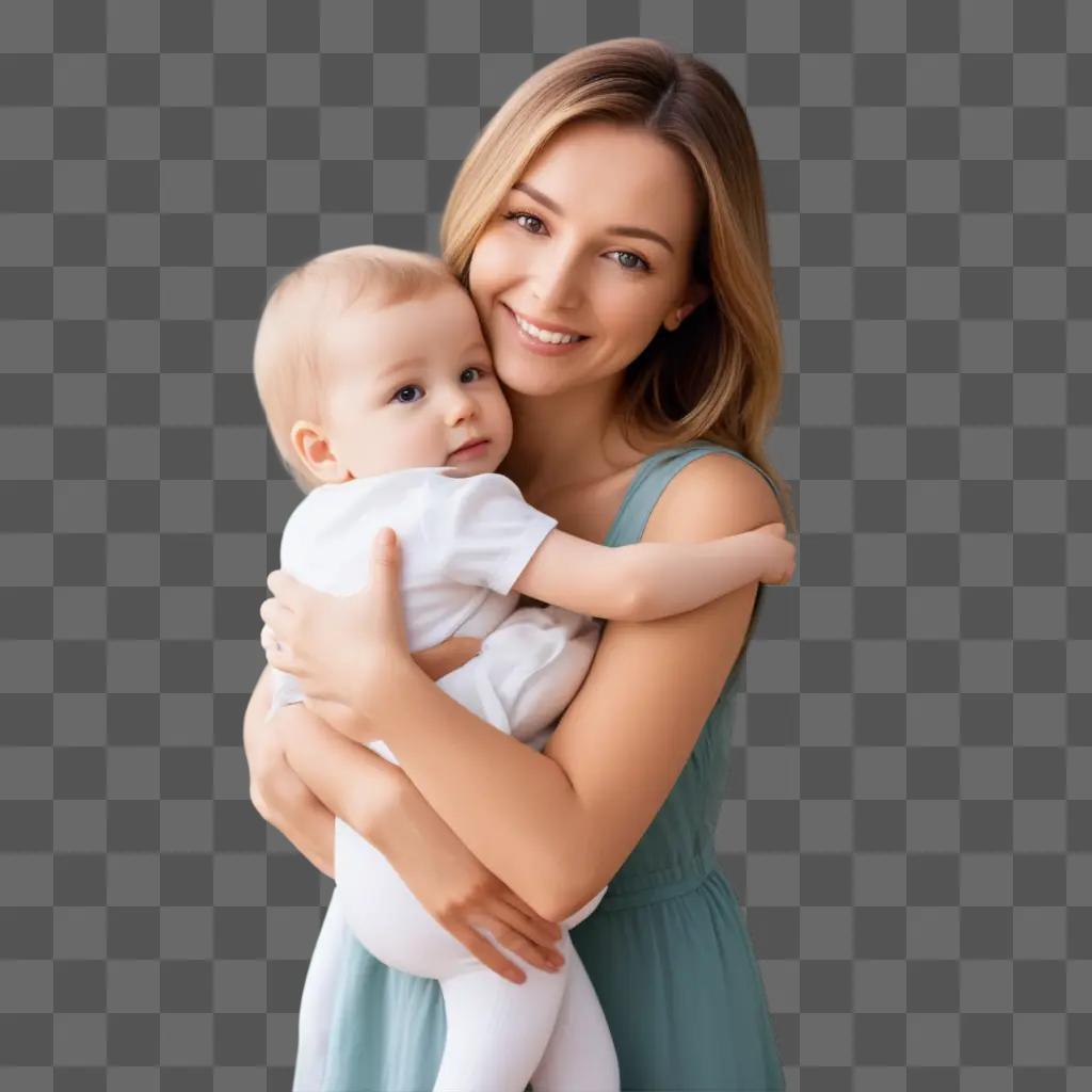 Woman hugging a baby, caring for him