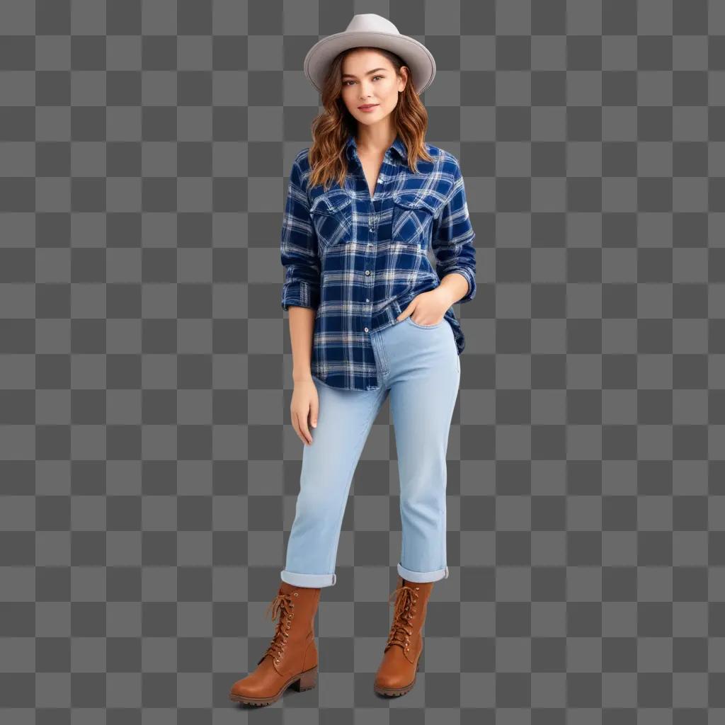 Woman in blue flannel shirt posing for picture