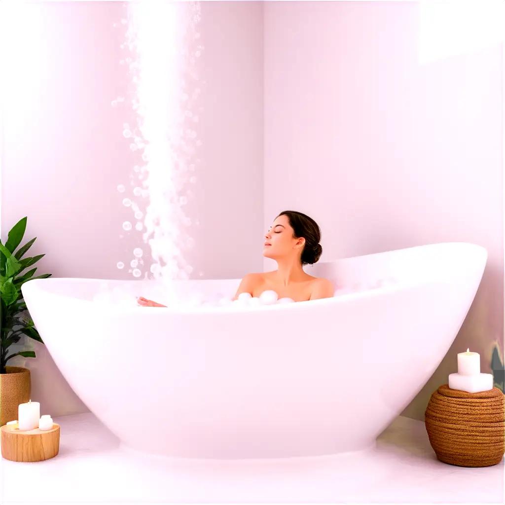 Woman in bubble bath, enjoying a relaxing soak