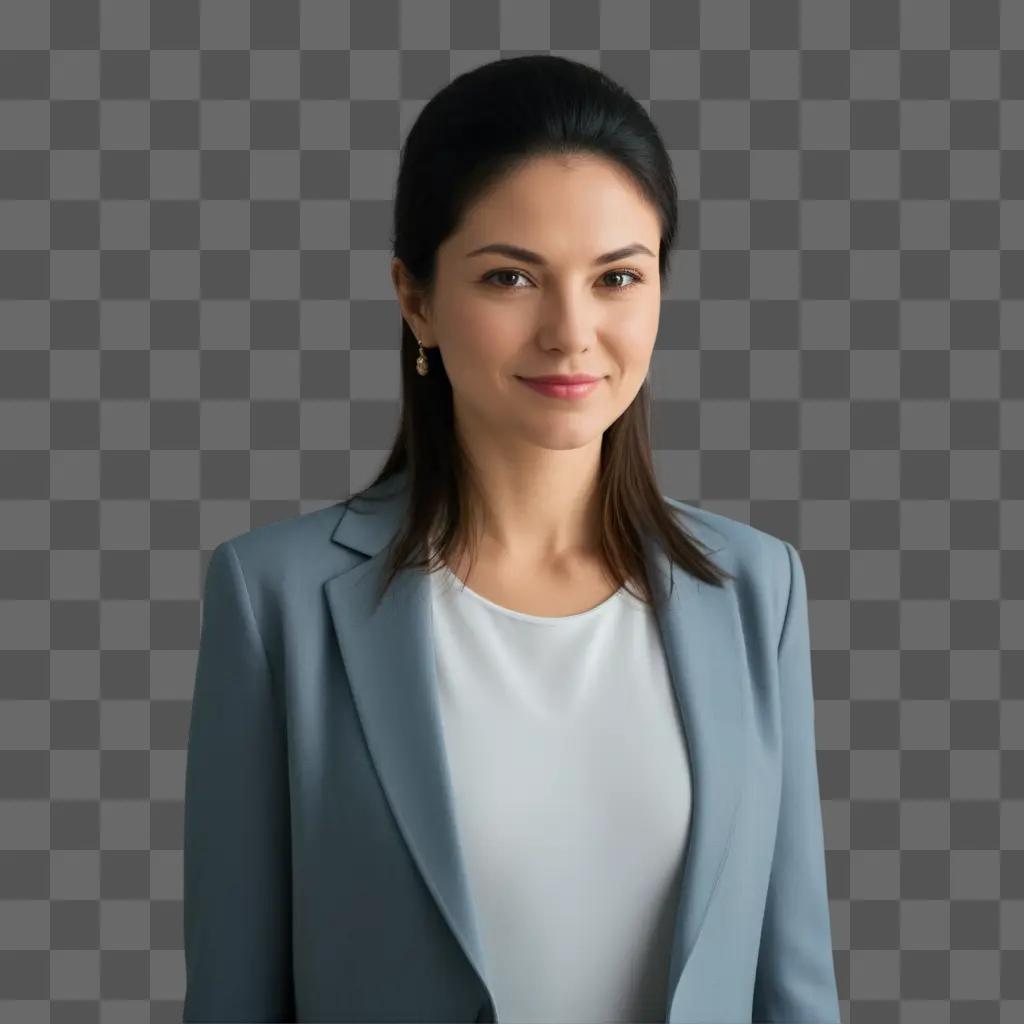 Woman in suit wearing earrings, smiling with respect