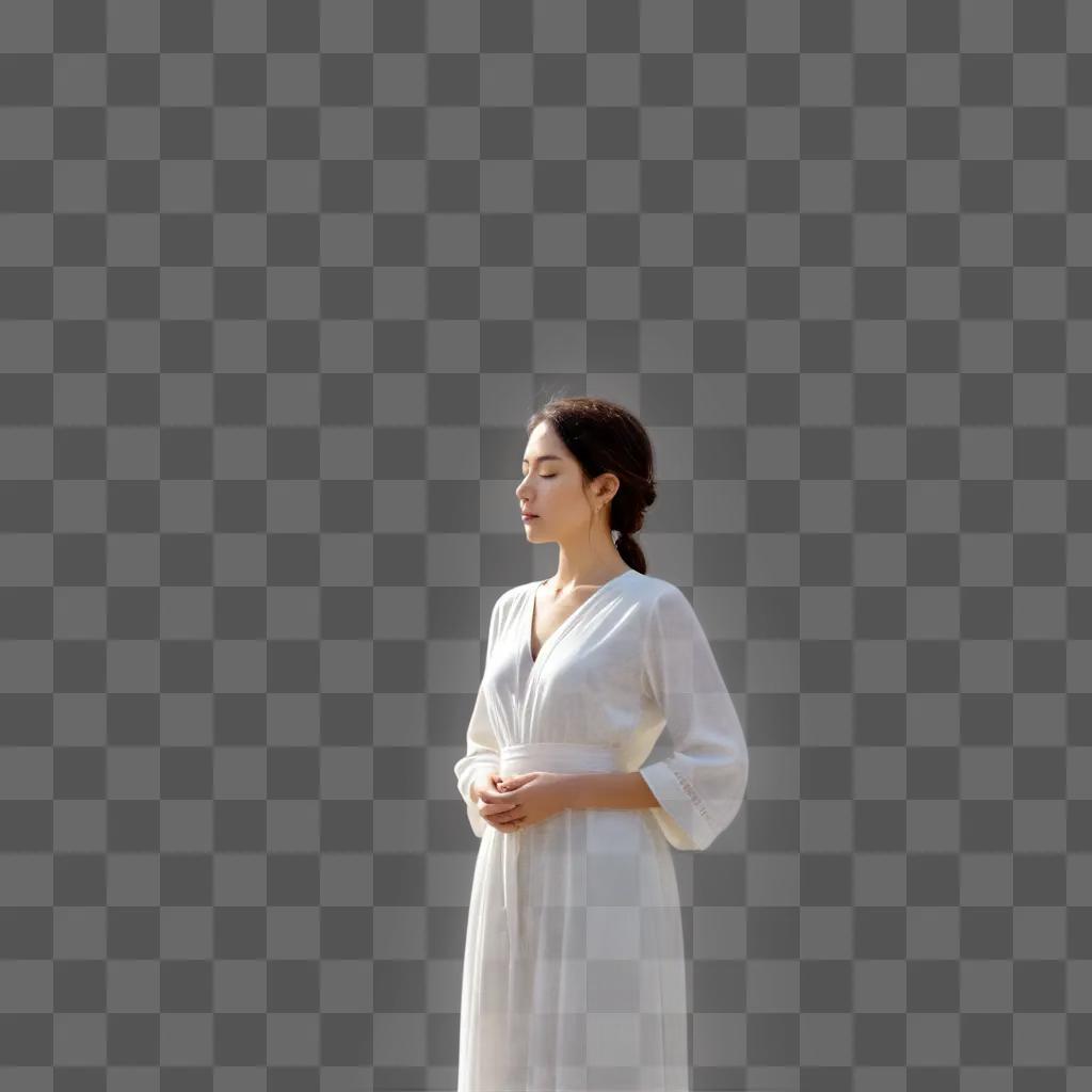 Woman in white dress inhaling