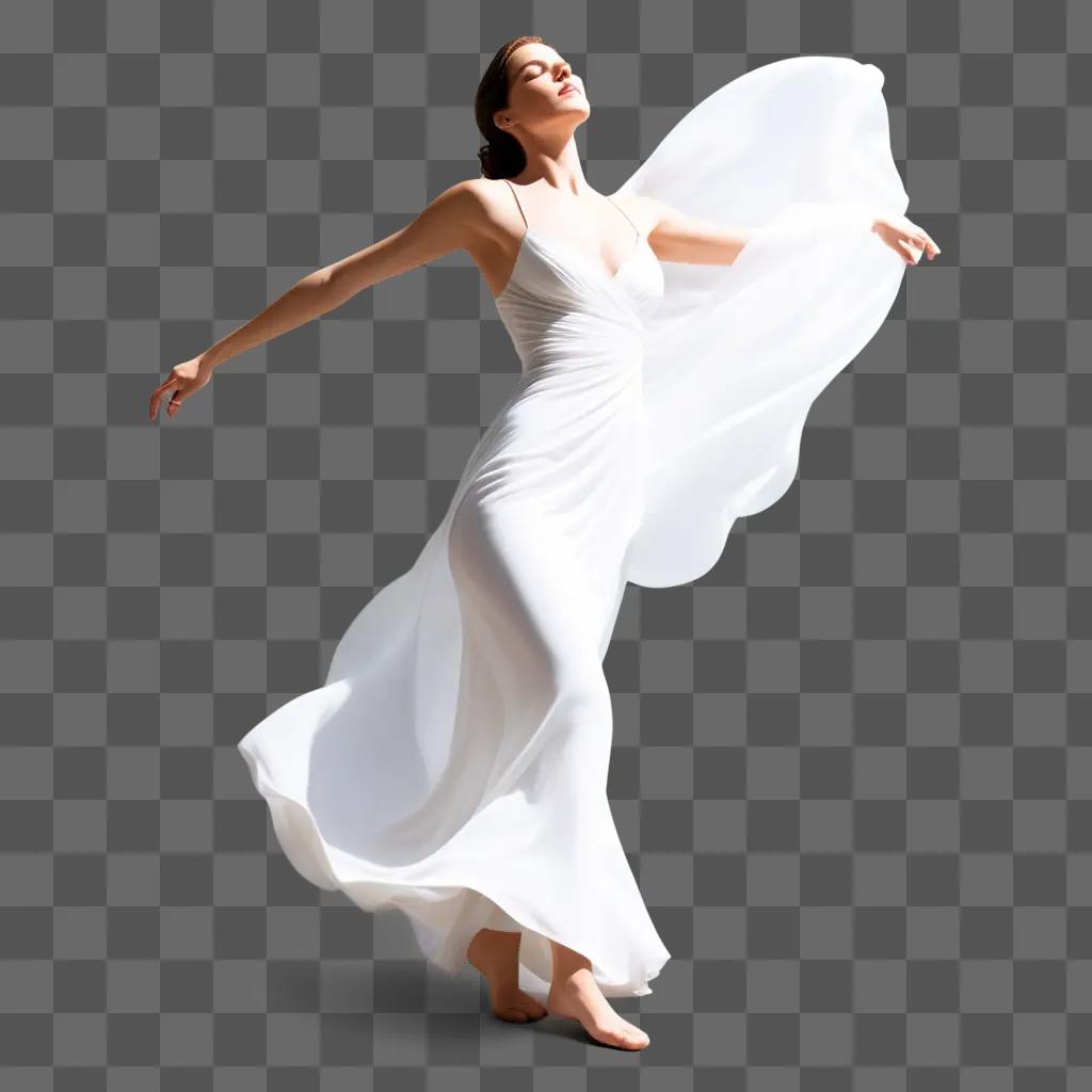 白いドレスを着た女性は優雅な動きでインスピレーションを与えます