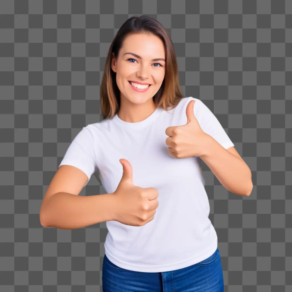 Woman in white shirt giving thumbs up