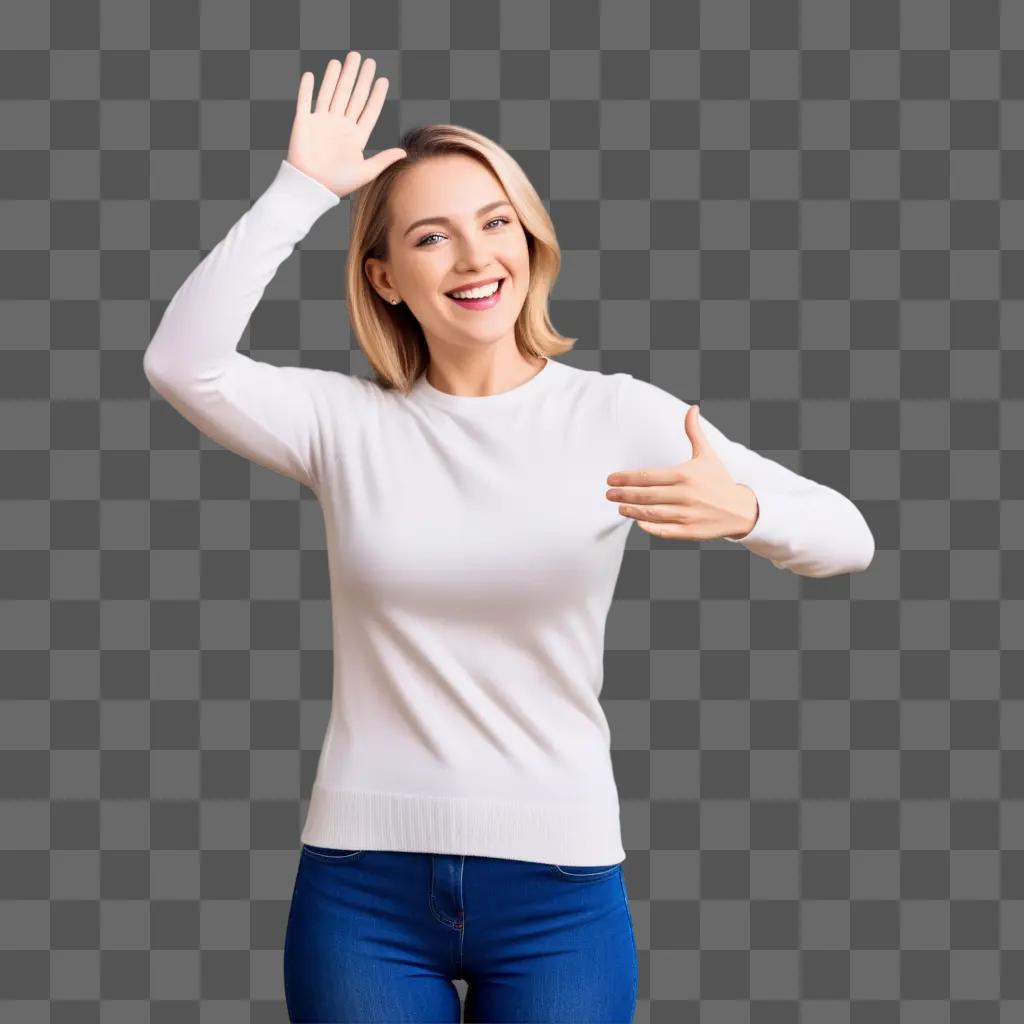Woman in white shirt waving in the air