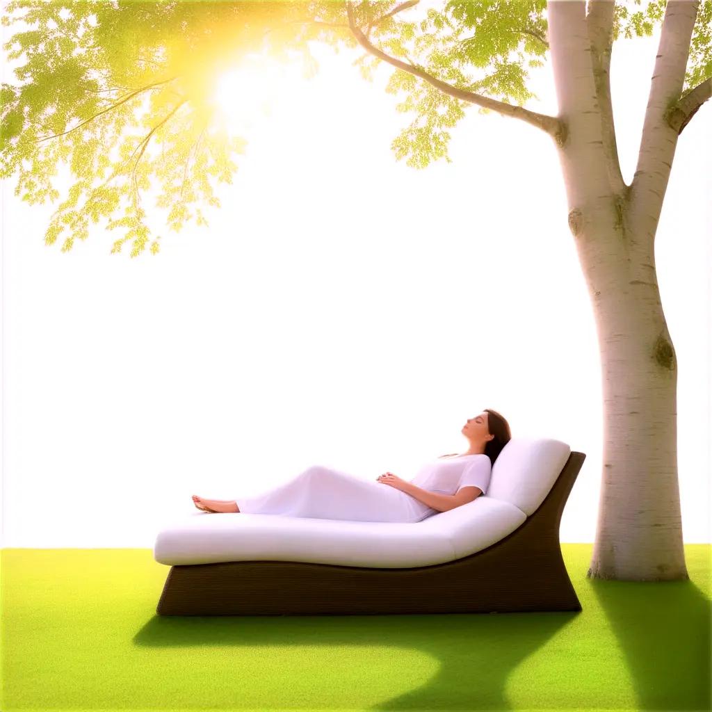 Woman reclining in sunlit, grassy setting