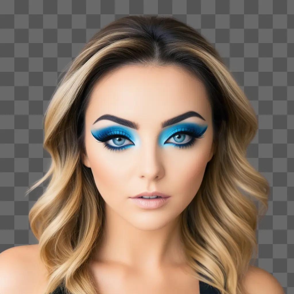 Woman with blue eye makeup on her face