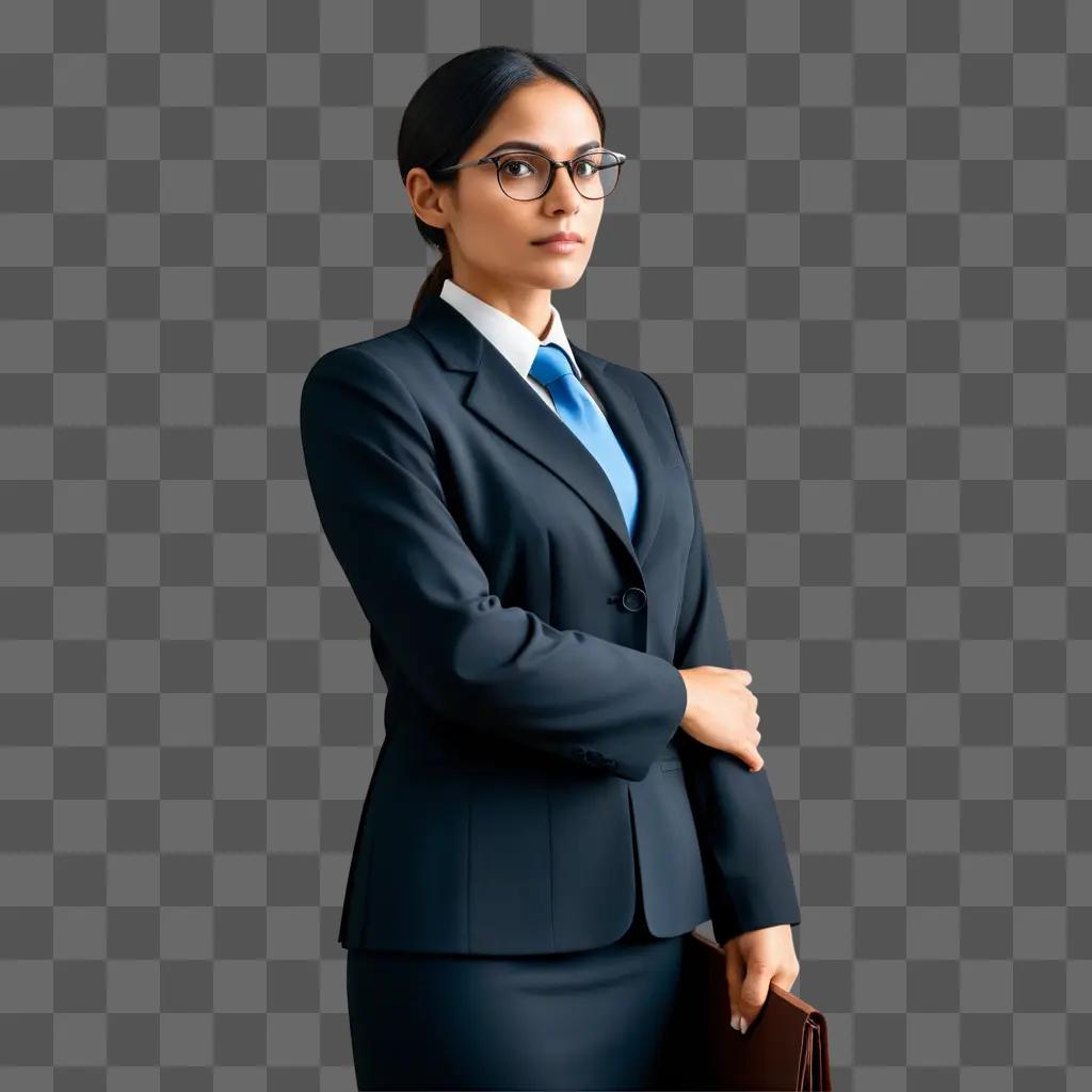 Woman with glasses and suit standing in a room