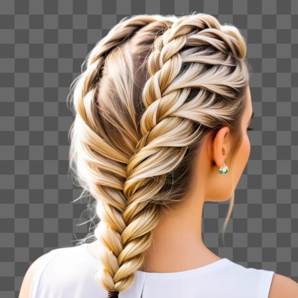 Womans blonde braid extends down her back