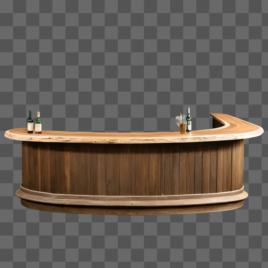 Wooden bar with two bottles on top