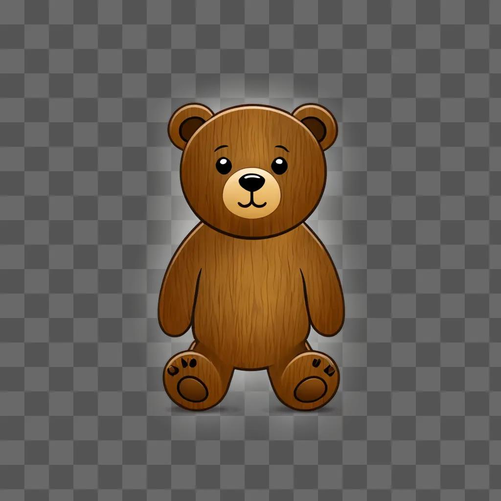 Wooden bear sitting on brown background