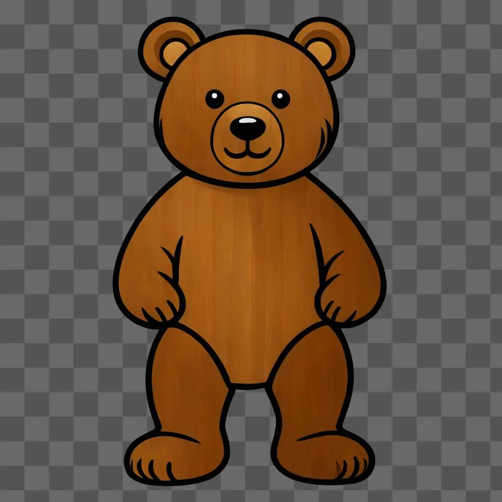 Wooden bear standing on a brown background