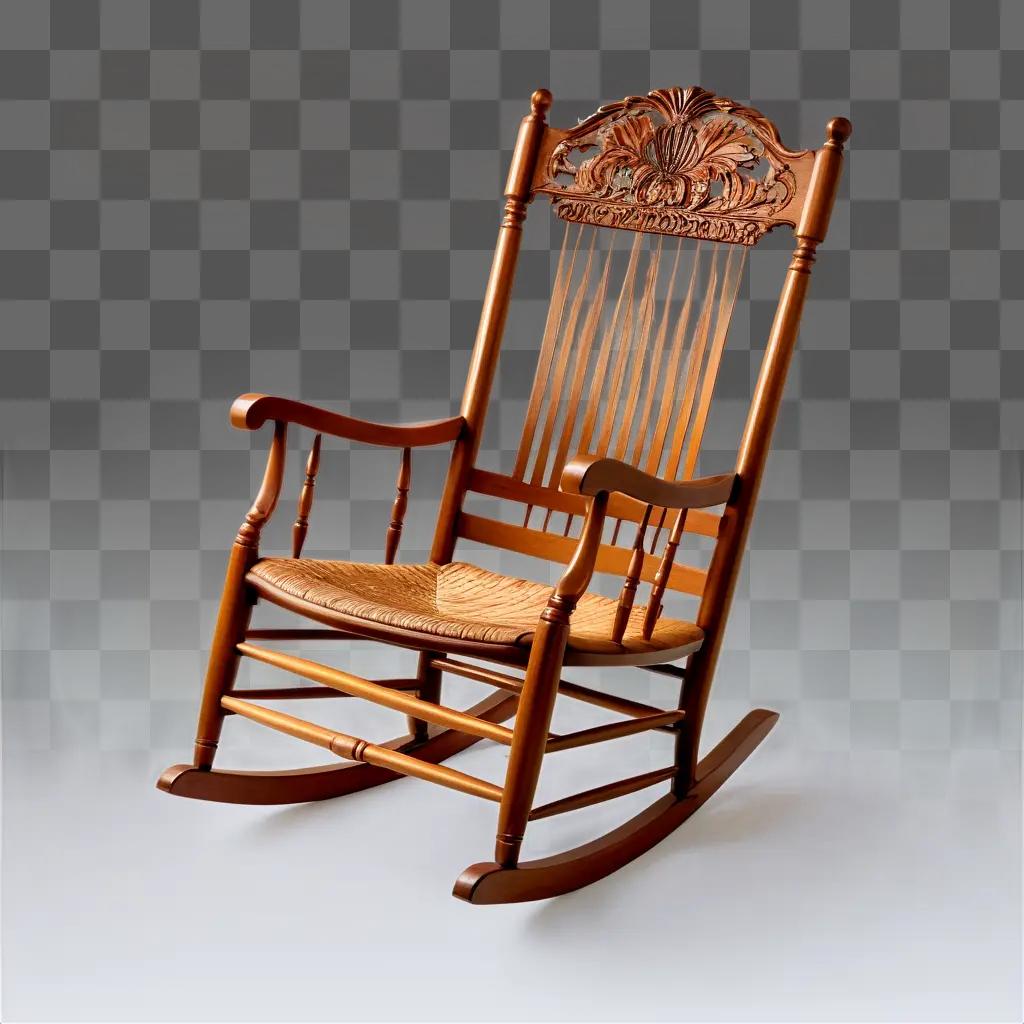 Wooden rocking chair with carved headrest