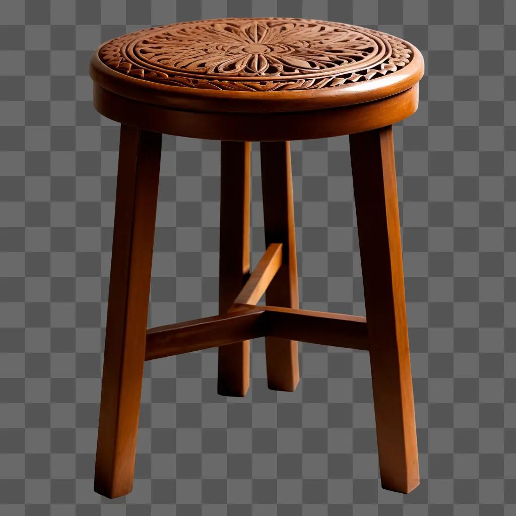 Wooden stool with floral design on top