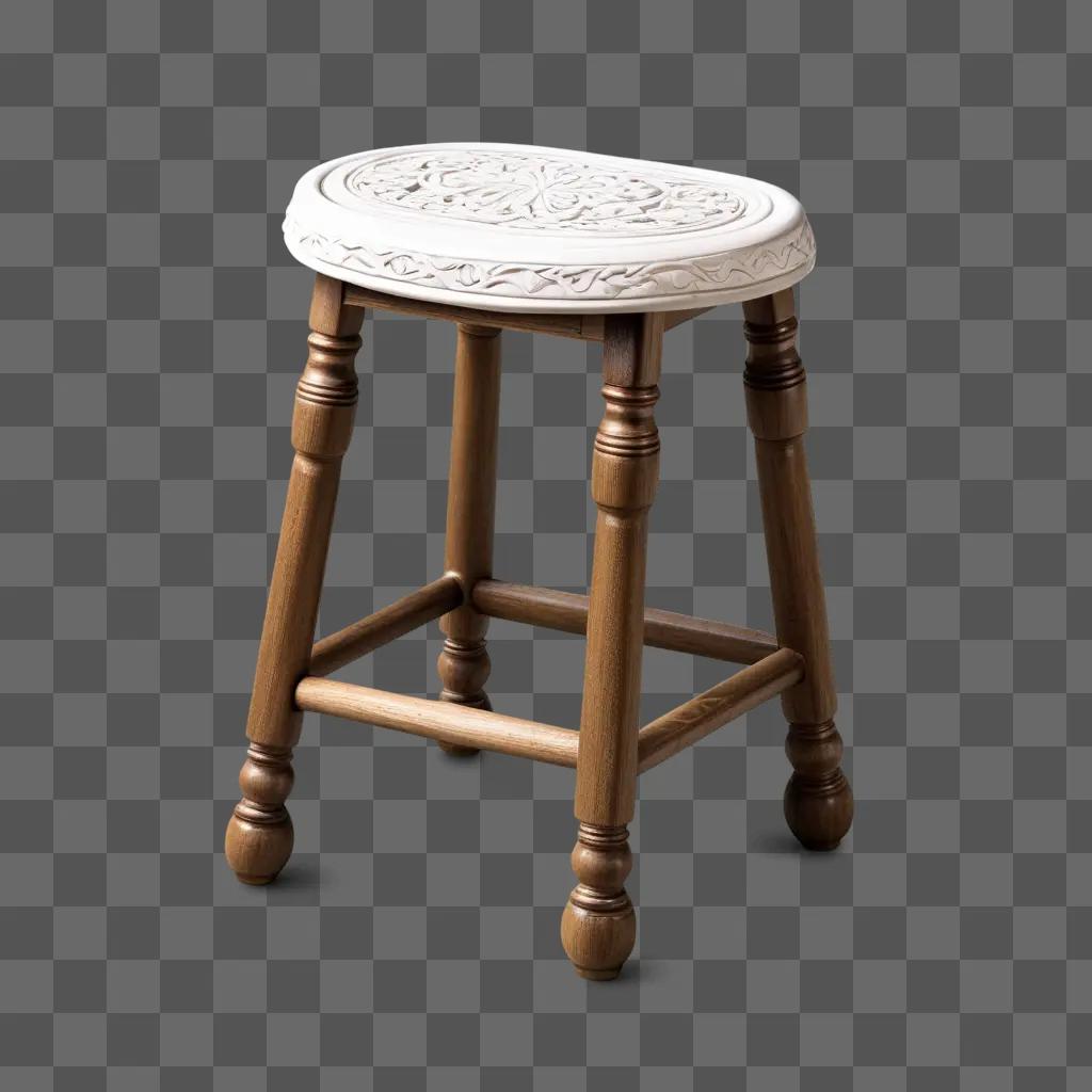 Wooden stool with white design on back