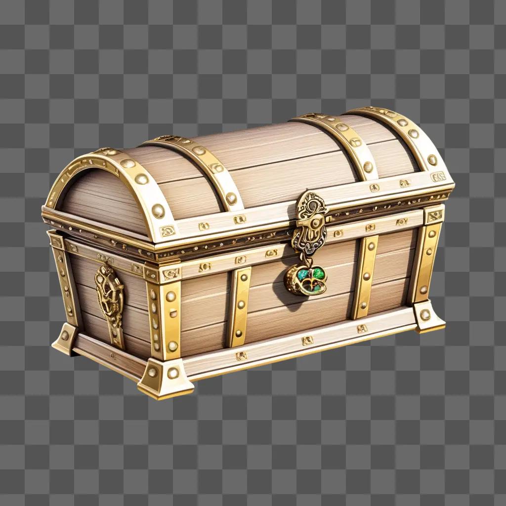 Wooden treasure chest with gold accents and lock