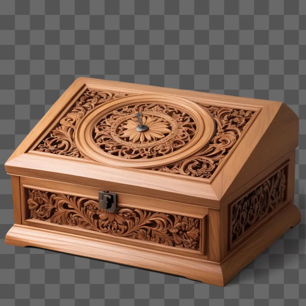 Woodwork box with intricate designs and metal lock