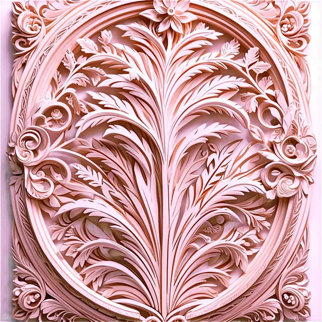 Woodwork carving on a pink surface