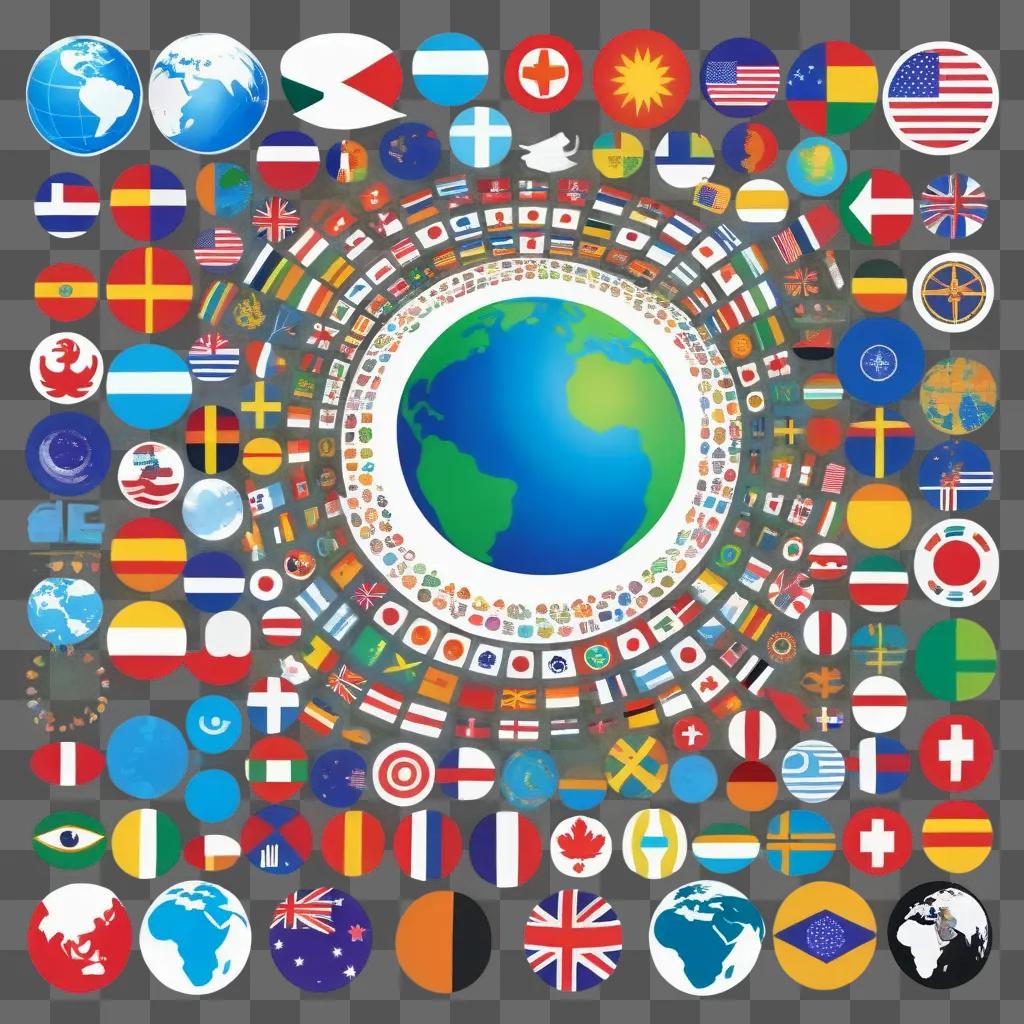 World Flags Circle on a Dot Map