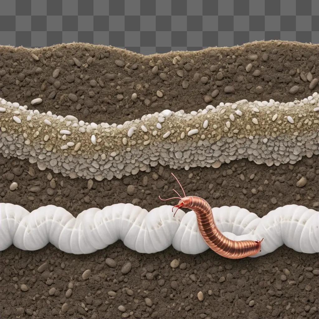 Worm crawls through a rocky, sandy landscape