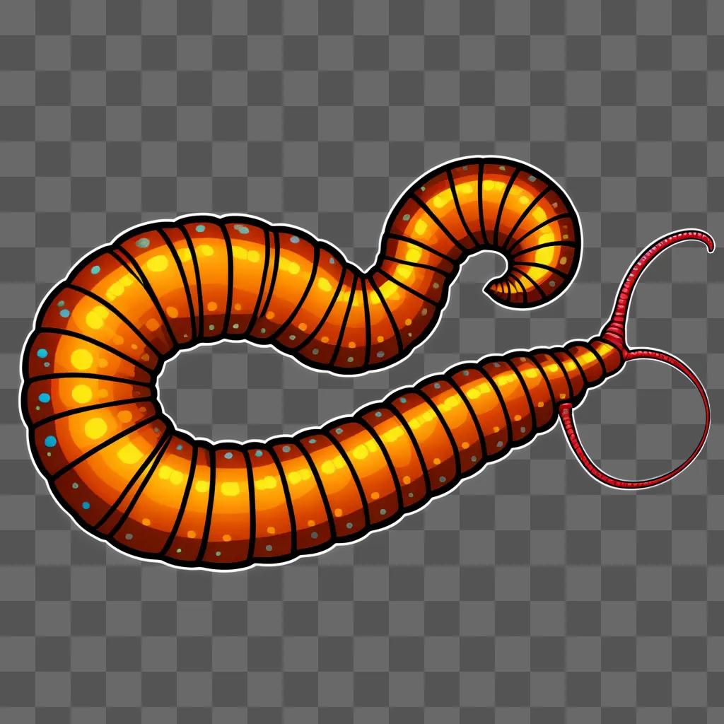 Worm with a red tail on a brown background