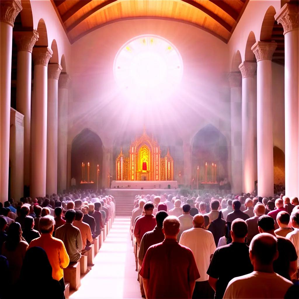 Worshippers gather in a large church for a service