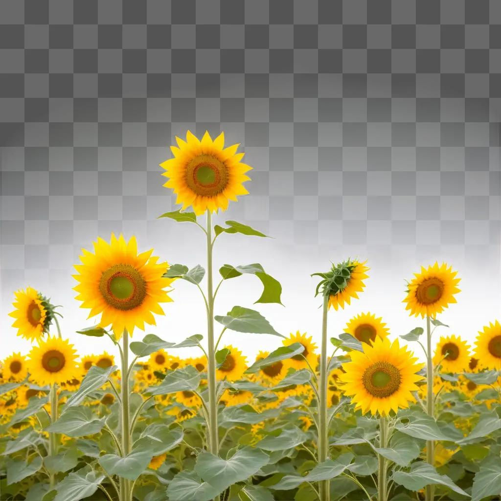 Yellow flowers in a field under a white sky