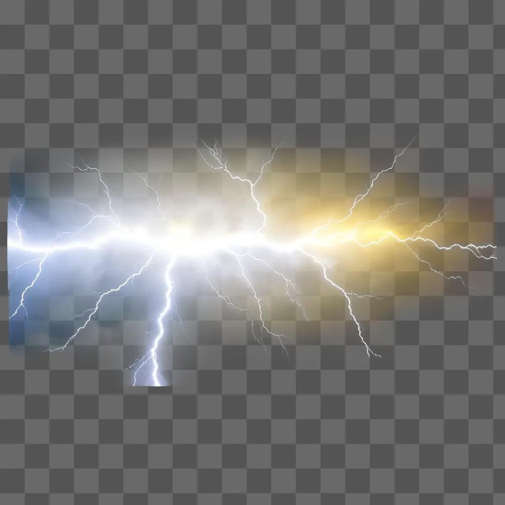 Yellow lightning strikes in the sky