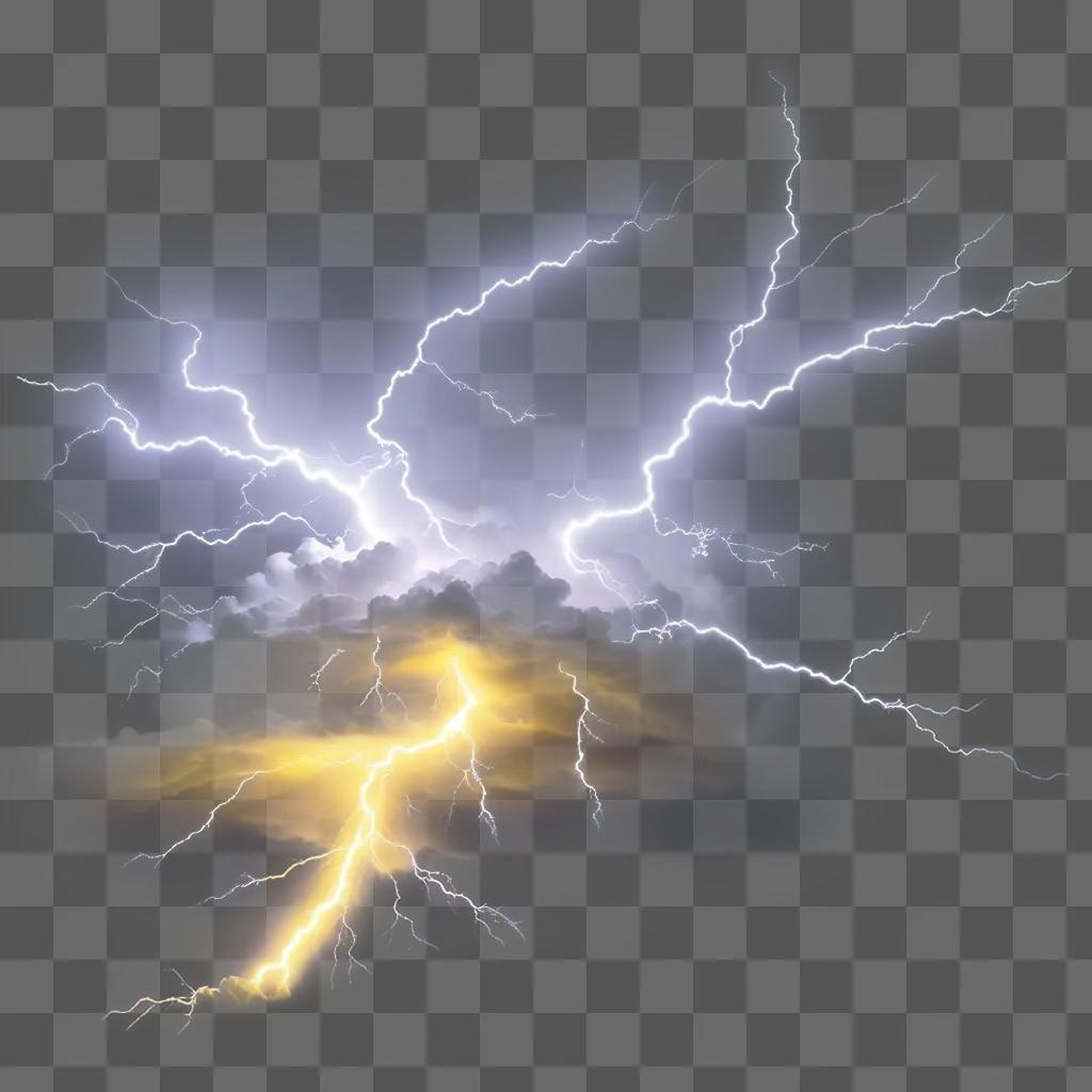 Yellow lightning striking over a dark sky