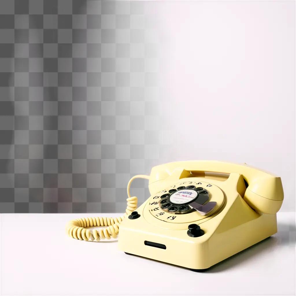 Yellow old-fashioned telephone with dials and cord