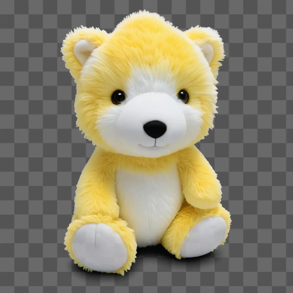 Yellow plush bear sitting on a beige background