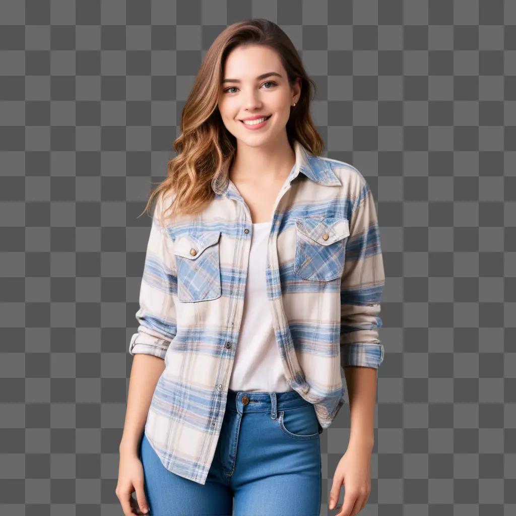 Young actress in flannel shirt posing for a picture