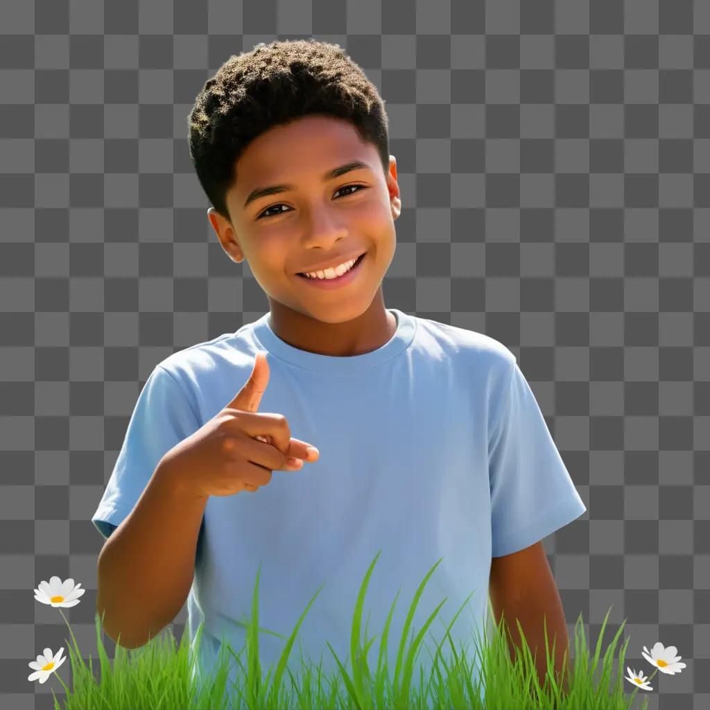 Young boy pointing with a smile