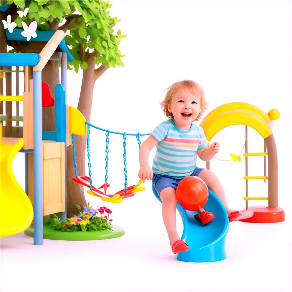 Young child plays on a playground