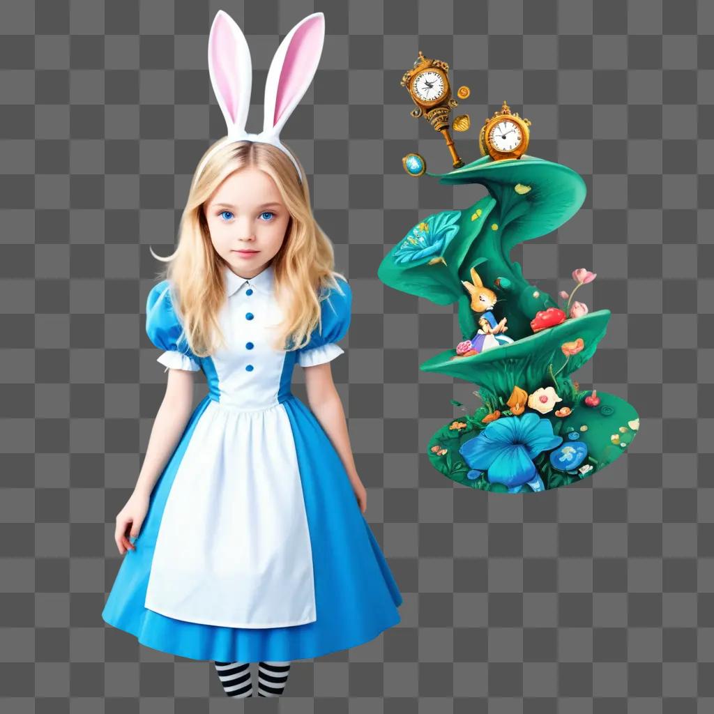 Young girl dressed as Alice in Wonderland with a clock