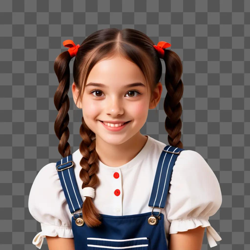 Young girl with pigtails smiles at camera