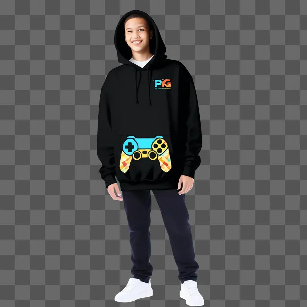 Young man wearing a hoodie with a video game controller