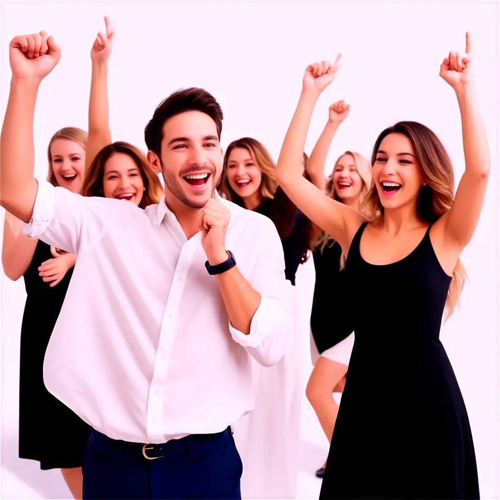 Young people at a party with their arms up in the air